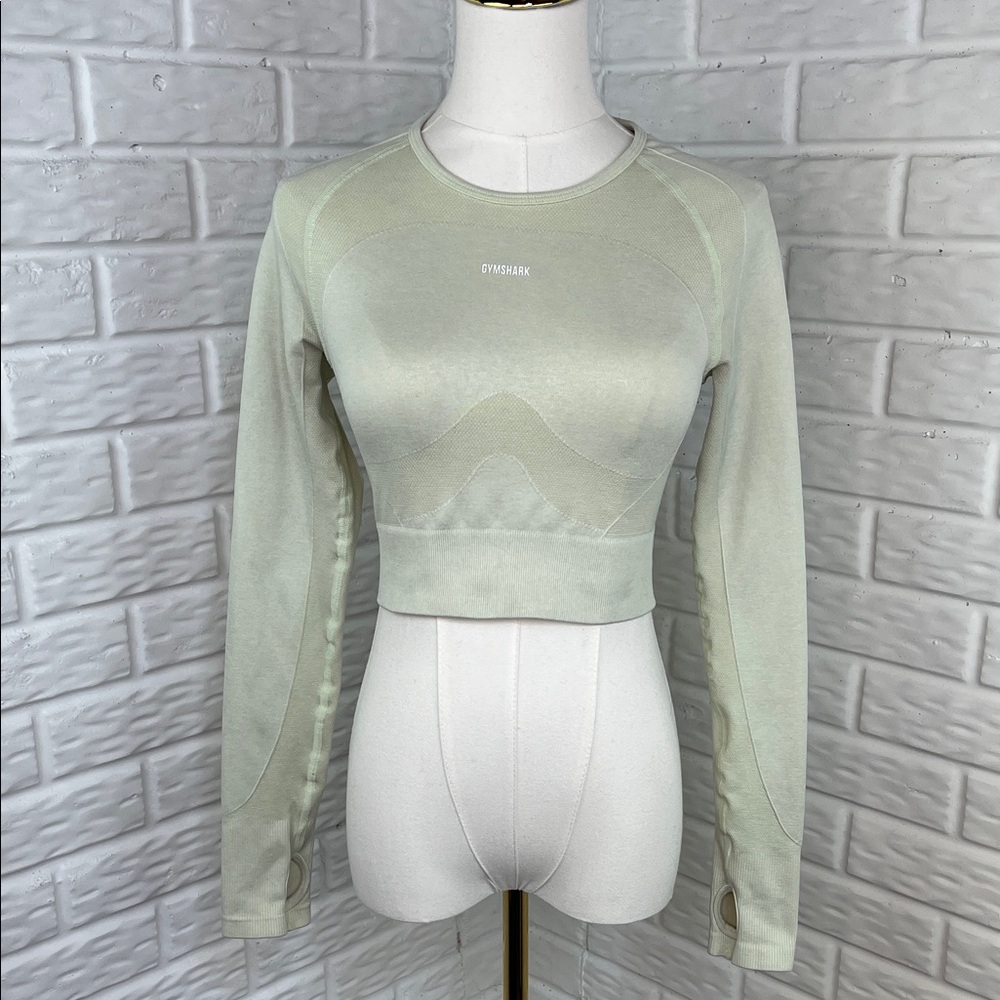 GYMSHARK Flex Sports Long Sleeve Crop Top Mint Green Compression Gym Train MED